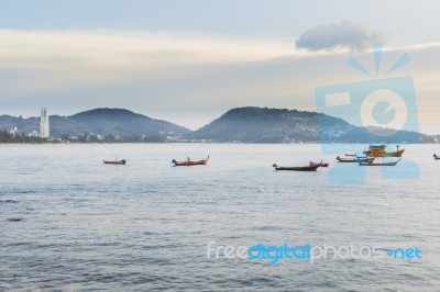 Patong Beach On Twilight Cloudy, Phuket, Thailand. It Is Well-kn… Stock Photo