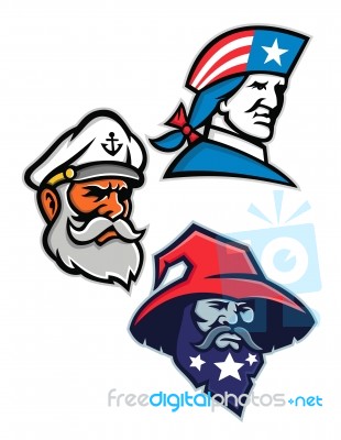 Patriot, Seadog And Warlock Mascot Collection Stock Image