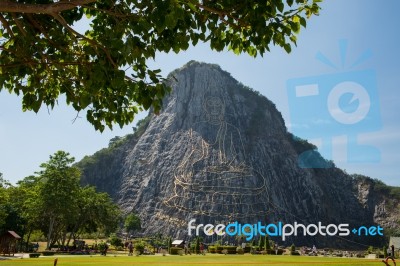 Pattaya, Thailand - December 18, 2016 : 130 Meter High Golden Buddha Laser Carved And Inlayed With Gold On Khao Chi Chan Cliff, Pattaya, Chonburi Province, Thailand Stock Photo