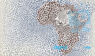 Pattern Of Leopard Head And Fur On Africa Map Stock Image