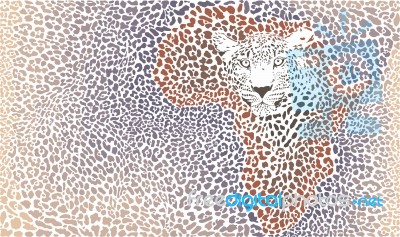 Pattern Seampless Leopard Fur And Face With Map Of Africa Stock Image