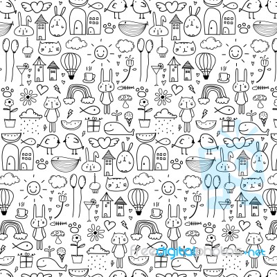 Pattern With Line Hand Drawn Doodle Lovely Background For Kid. Doodle Funny Stock Image