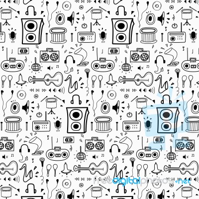 Pattern With Line Hand Drawn Doodle Music Background. Doodle Funny Stock Image