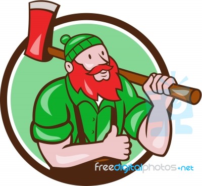 Paul Bunyan Lumberjack Axe Thumbs Up Circle Cartoon Stock Image