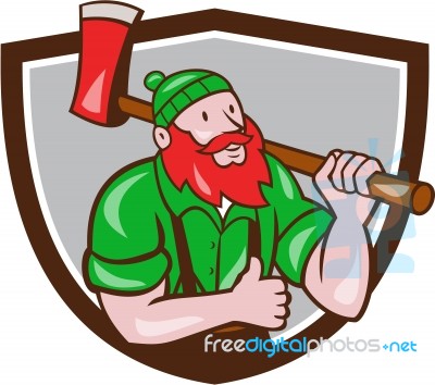 Paul Bunyan Lumberjack Axe Thumbs Up Crest Cartoon Stock Image