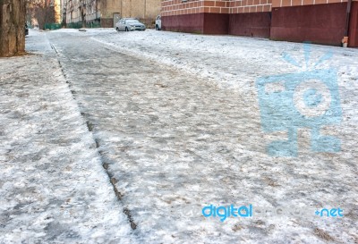 Pavementd Covered With Ice Stock Photo