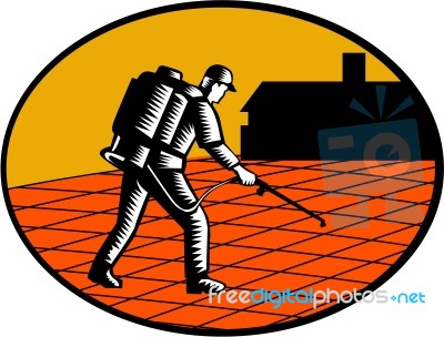 Paver Sealer Contractor House Oval Woodcut Stock Image