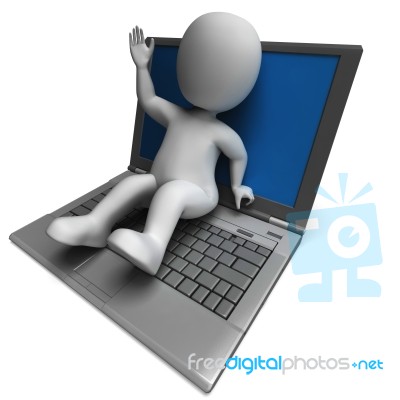 Pc Computer Character Showing Surfing Internet Stock Image