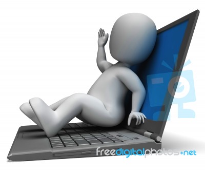 Pc Computer Character Shows Surfing Internet Stock Image