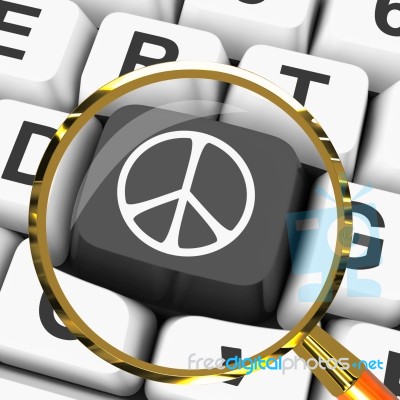 Peace Sign Key Magnified Shows Love Not War Stock Image