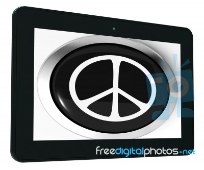 Peace Sign Tablet Shows Love Not War Stock Image