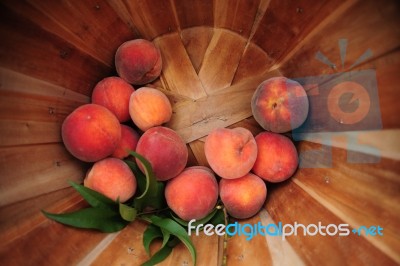 Peach In Basket Stock Photo