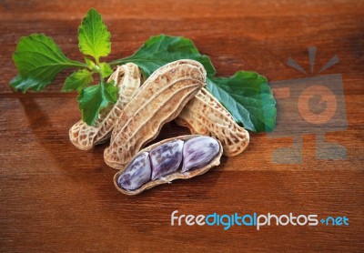 Peanut Groundnut On Wood Table Stock Photo