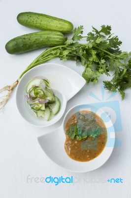 Peanut Sauce And Cucumber Salad Stock Photo