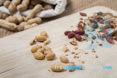 Peanuts Cracked And Opened Stock Photo