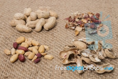 Peanuts On A Burlap Background Stock Photo