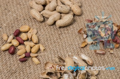 Peanuts On A Burlap Background Stock Photo