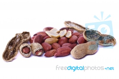 Peanuts On White Stock Photo