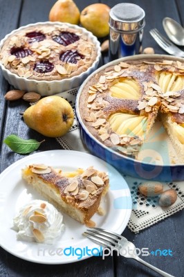 Pear And Plum Frangipane Tarts Stock Photo