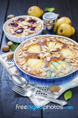 Pear And Plum Frangipane Tarts Stock Photo