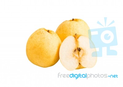 Pear Fruits Isolated On White Background With Clipping Path Stock Photo