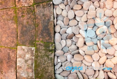 Pebble Stones And Bricks Abstract Background Stock Photo