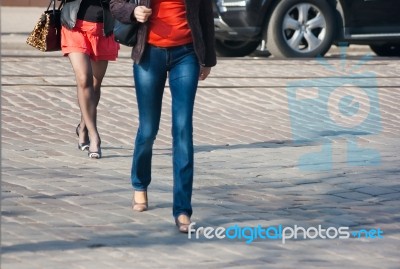 Pedestrians Crossing At A Pedestrian Crossing Stock Photo