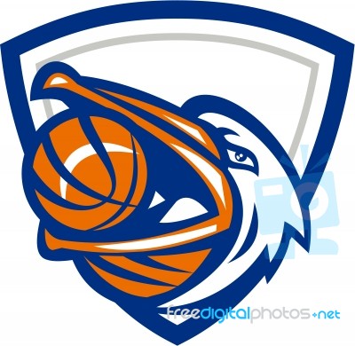 Pelican Basketball In Mouth Crest Retro Stock Image