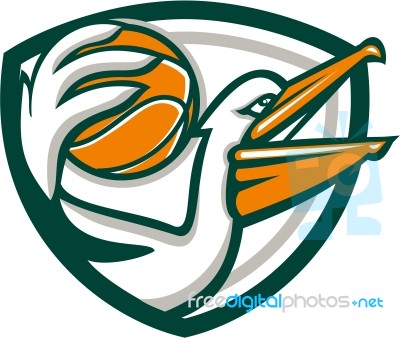 Pelican Dunking Basketball Crest Retro Stock Image