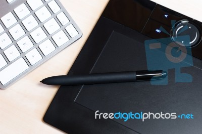 Pen Tablet And Keyboard Stock Photo