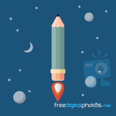 Pencil Rocket Flies Into Space Stock Image