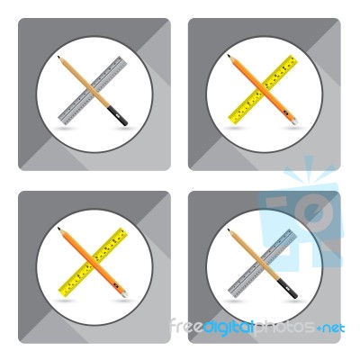 Pencil With Ruler For Icon Isolated On White Background. Object Tool Icon Design Stock Image