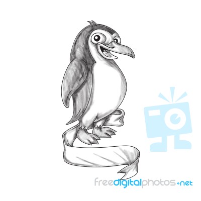 Penguin Ribbon Side Tattoo Stock Image