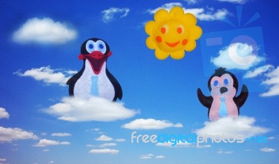 Penguins And Sun Stock Photo