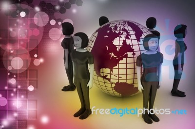 People Around A Globe Representing Social Networking Stock Image