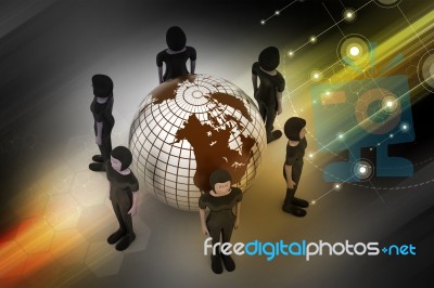 People Around A Globe Representing Social Networking Stock Image