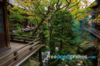 People At Zen Garden Inside Eikando, Kyoto Stock Photo