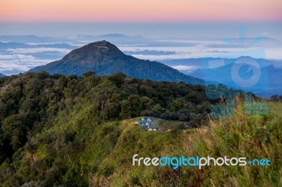 People Camping In Top Of Mountain With Beautiful Sky Stock Photo