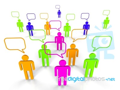 People Communicating Represents Network Server And Communication… Stock Image