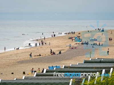 People Enjoying The Beach At Southwold Stock Photo