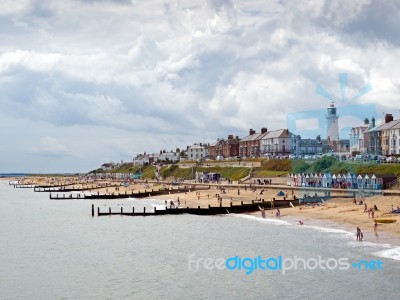 People Enjoying The Beach At Southwold Stock Photo