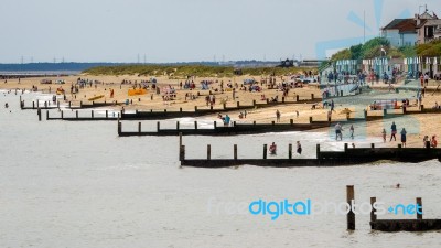 People Enjoying The Beach At Southwold Stock Photo