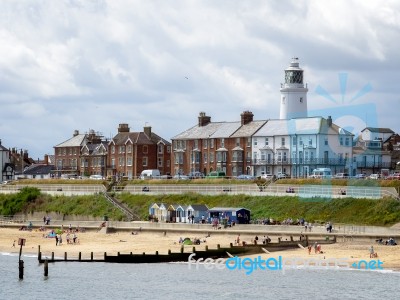 People Enjoying The Beach At Southwold Stock Photo