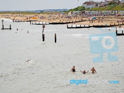 People Enjoying The Beach At Southwold Stock Photo