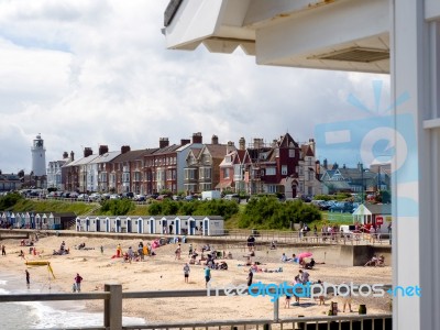 People Enjoying The Beach At Southwold Stock Photo