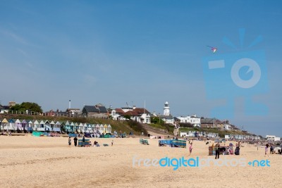 People Enjoying The Beach In Southwold Stock Photo