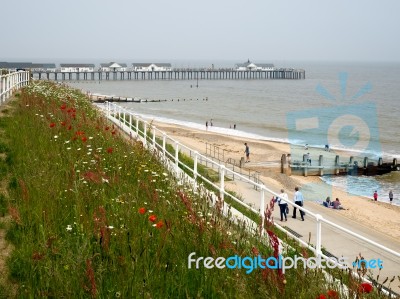 People Enjoying The Promenade At Southwold Stock Photo