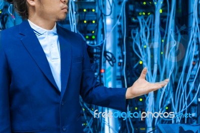 People Fix Core Switch In Network Room Stock Photo