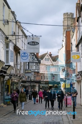 People In The Old Shopping Area Of Canterbury Stock Photo