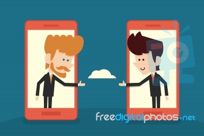 People Sharing Data With Cloud And Mobile Stock Image